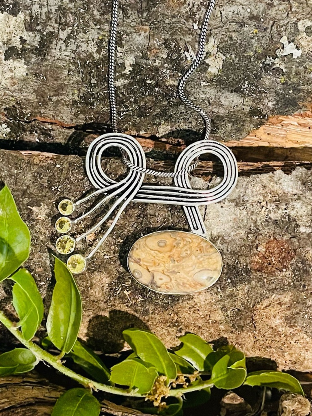 Rock Chalcedony Citrine 925 Sterling Silver Necklace